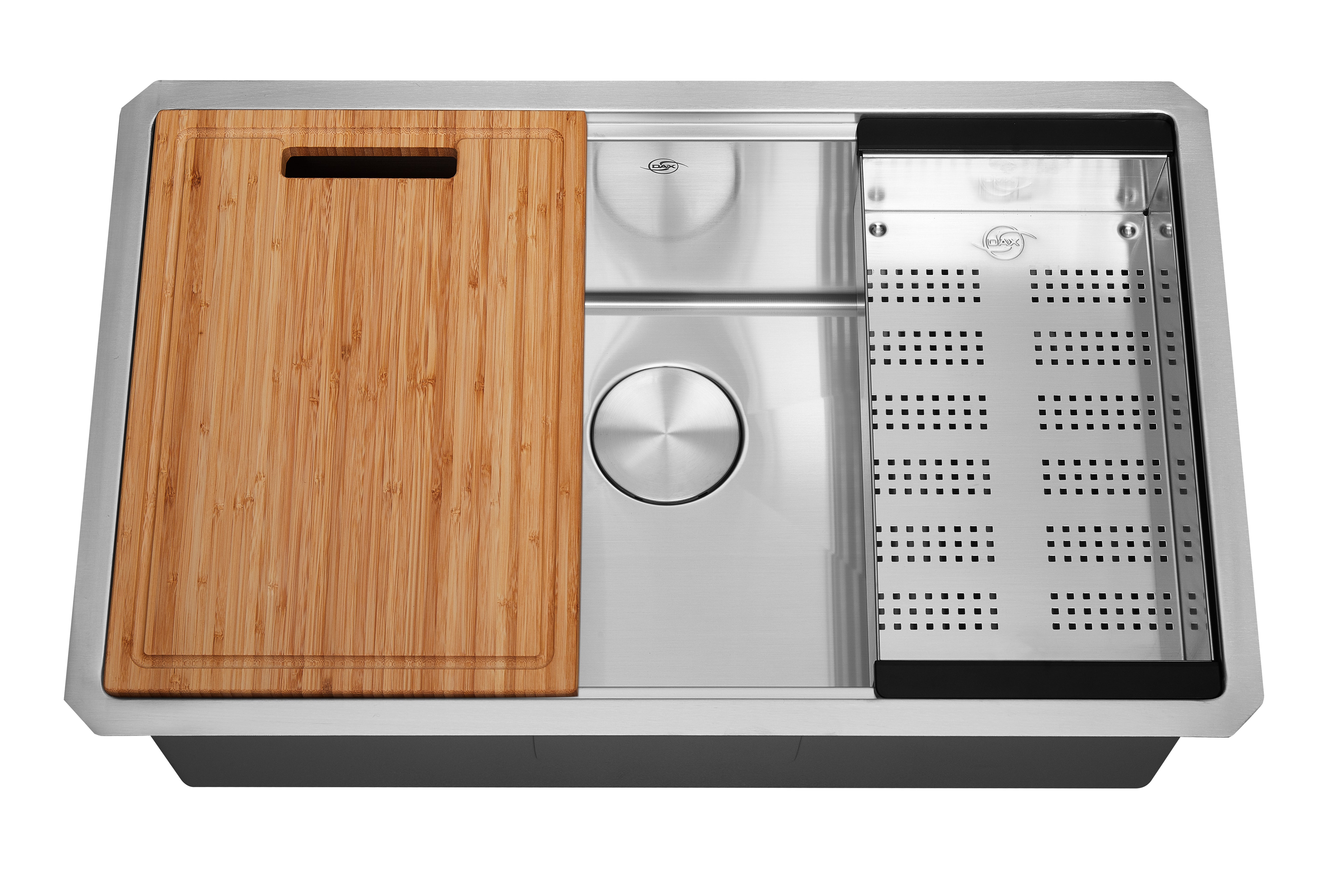 Fregadero de cocina DAX Workstation Undermount Single Bowl - Hecho a mano - Acero inoxidable 304 - Calibre 16 - Accesorios incluidos (DAX-WS3019-R10) 