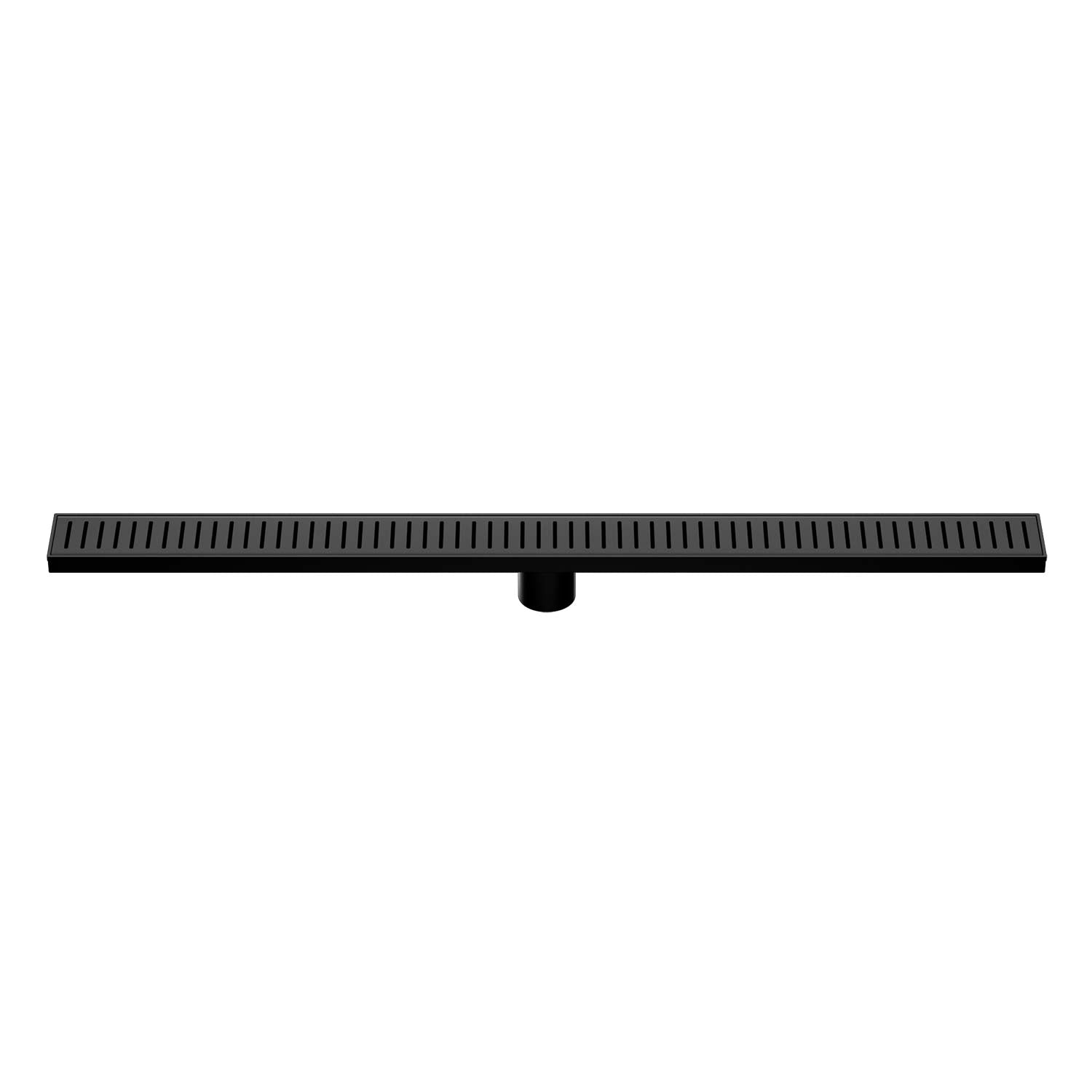 Black rectangular floor drain on a white background. 36 inches