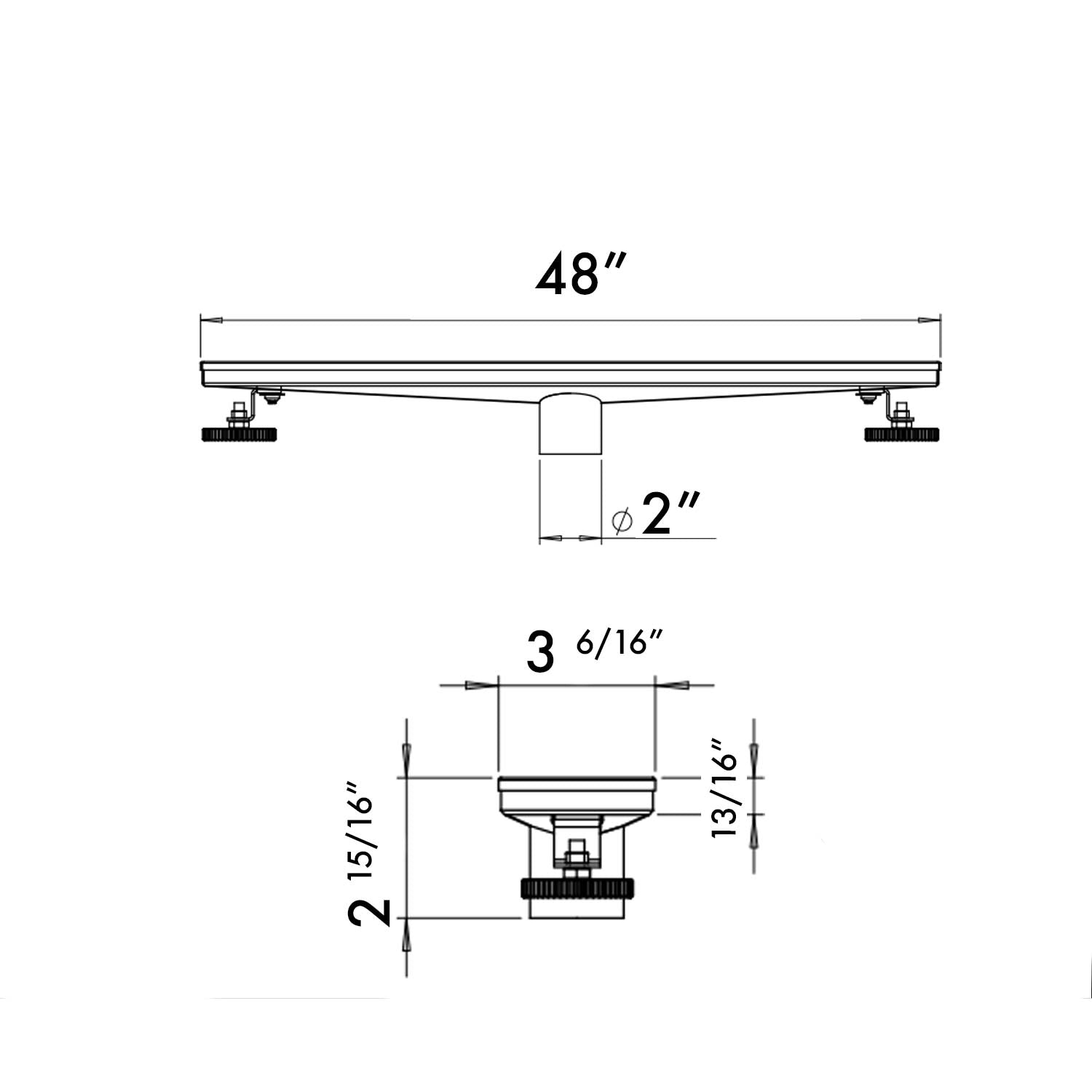 Technical drawing of a squeegee with dimensions labeled