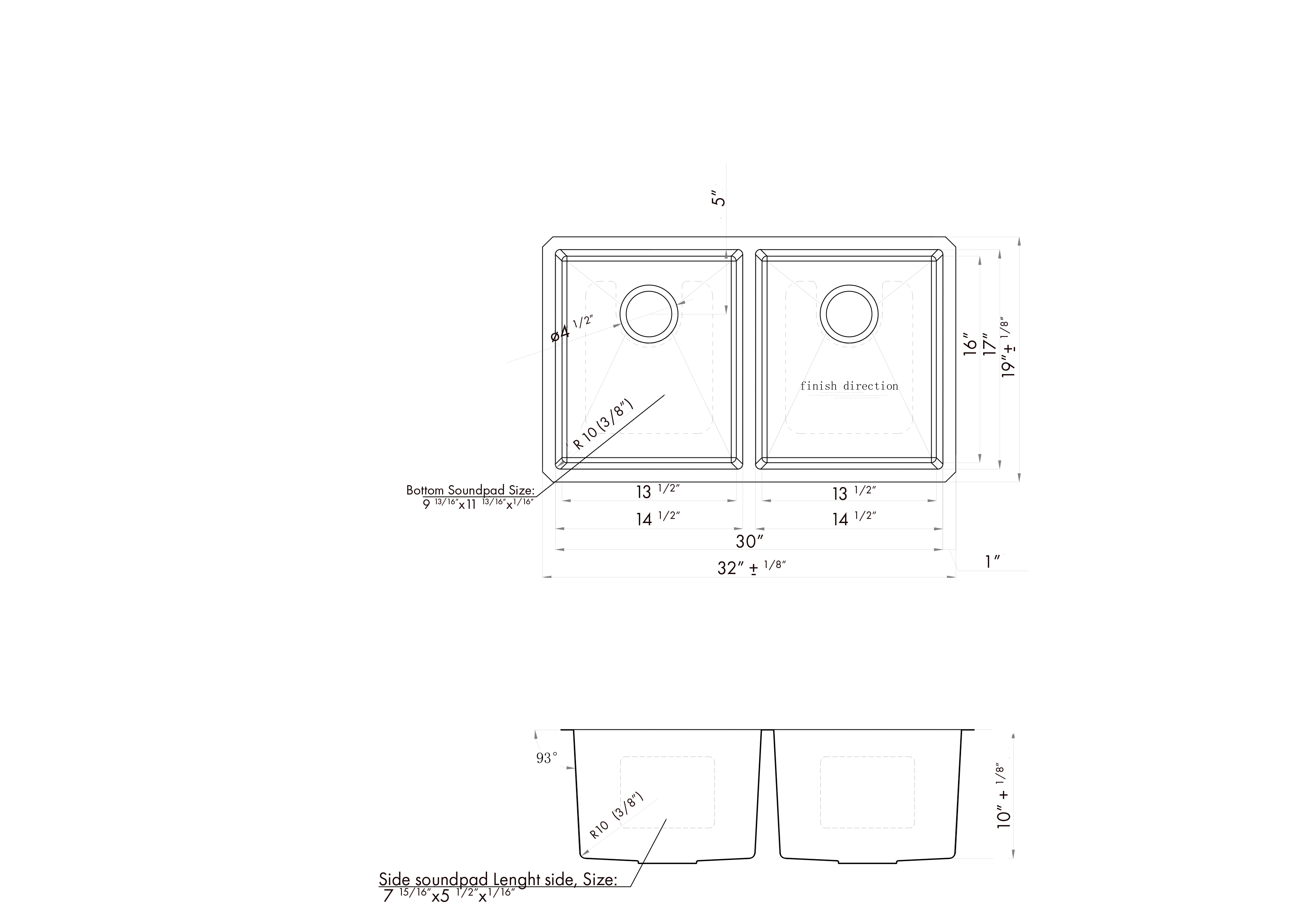 DAX 50/50 Double Bowl Undermount Kitchen Sink 32 x 18 - R10 - 18G. No Accessories Included (DX-T3219A-R10-X)