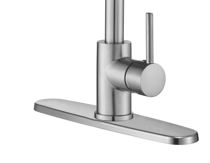 DAX Single Handle Pull Down Kitchen Faucet with Dual Sprayer and Deck Plate, Brushed Nickel Finish (DAX-8880)