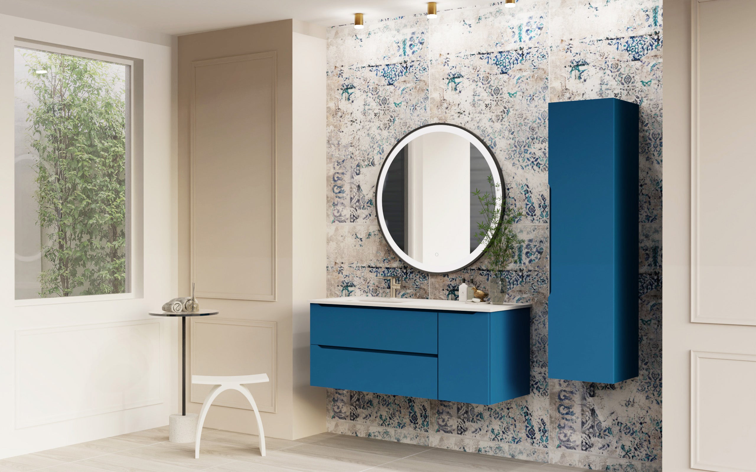 DAX Cenit Single Vanity Cabinet 2 Drawers 1 Door 48 Inches Matt Blue Space w/Matt Toscana Basin (DAX-CEN024821-M)