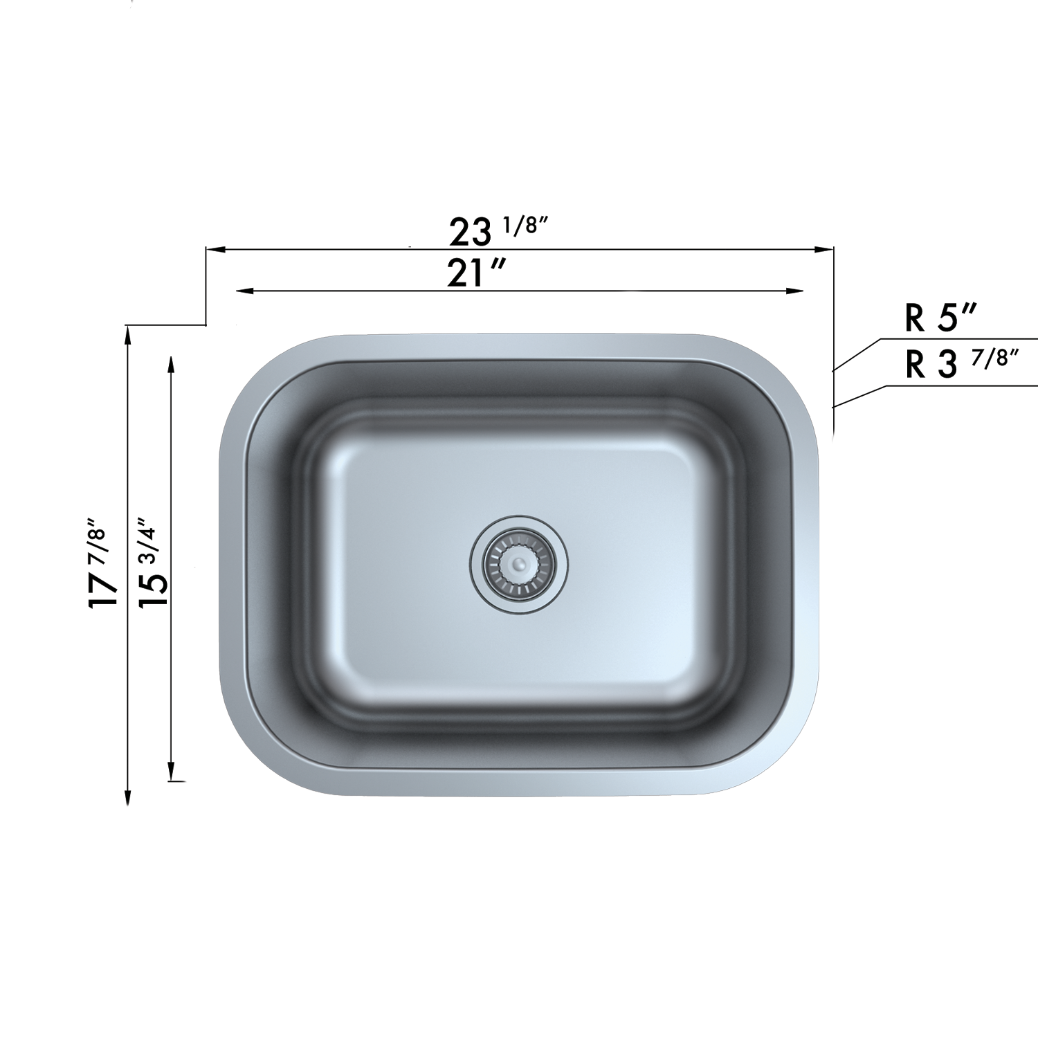 DAX Single Bowl Undermount Kitchen Sink 23" x 17" - 18G. - ADA (DX-2317A).