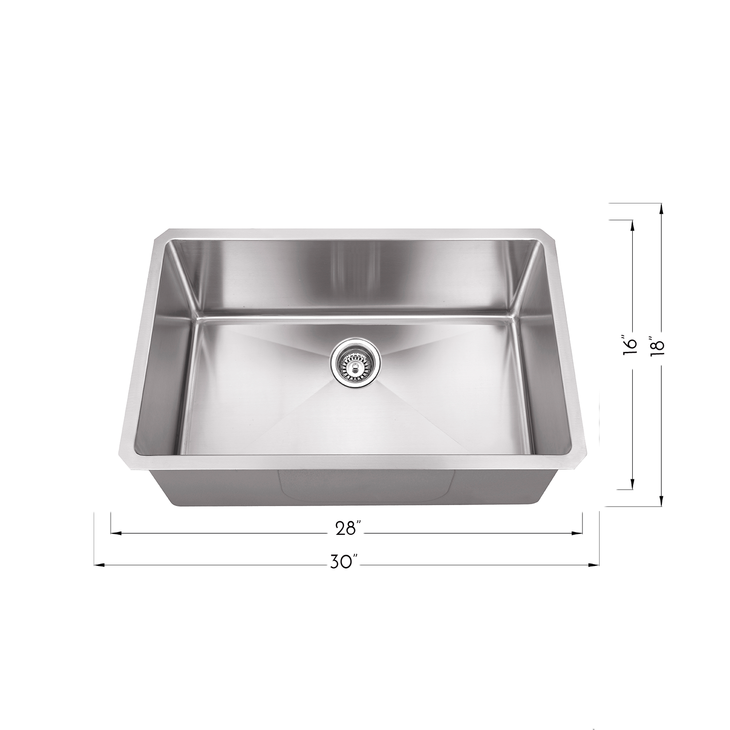 DAX Single Bowl Undermount Kitchen Sink 30" x 18" - R10 - 18G.  No Accessories Included (DX-T3018-R10-X)