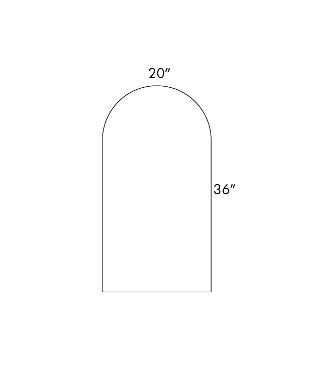 Architectural drawing of a mirror with dimensions 20 inches and 36 inches