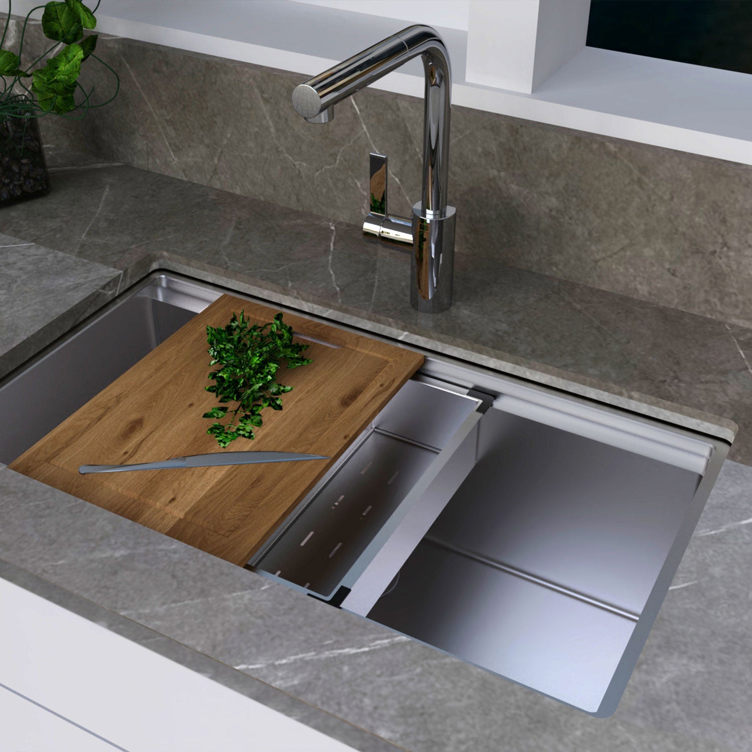 DAX Workstation Single Bowl Double Level Sink 30 x 18 - R10 - 18G. Accessories Included (DX-WS23019-R10)