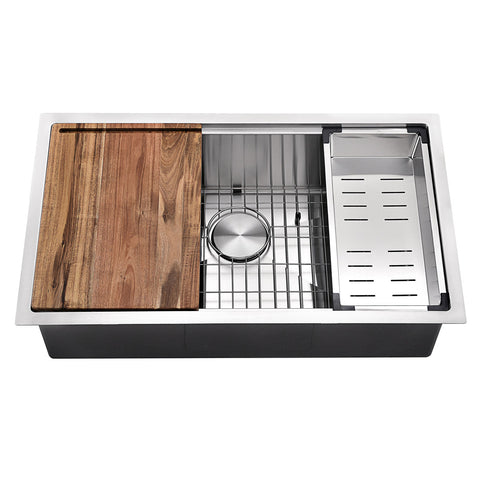 Fregadero de cocina DAX Workstation Undermount Single Bowl - Hecho a mano - Acero inoxidable 304 - Calibre 16 - Accesorios incluidos (DAX-WS3019-R10) 