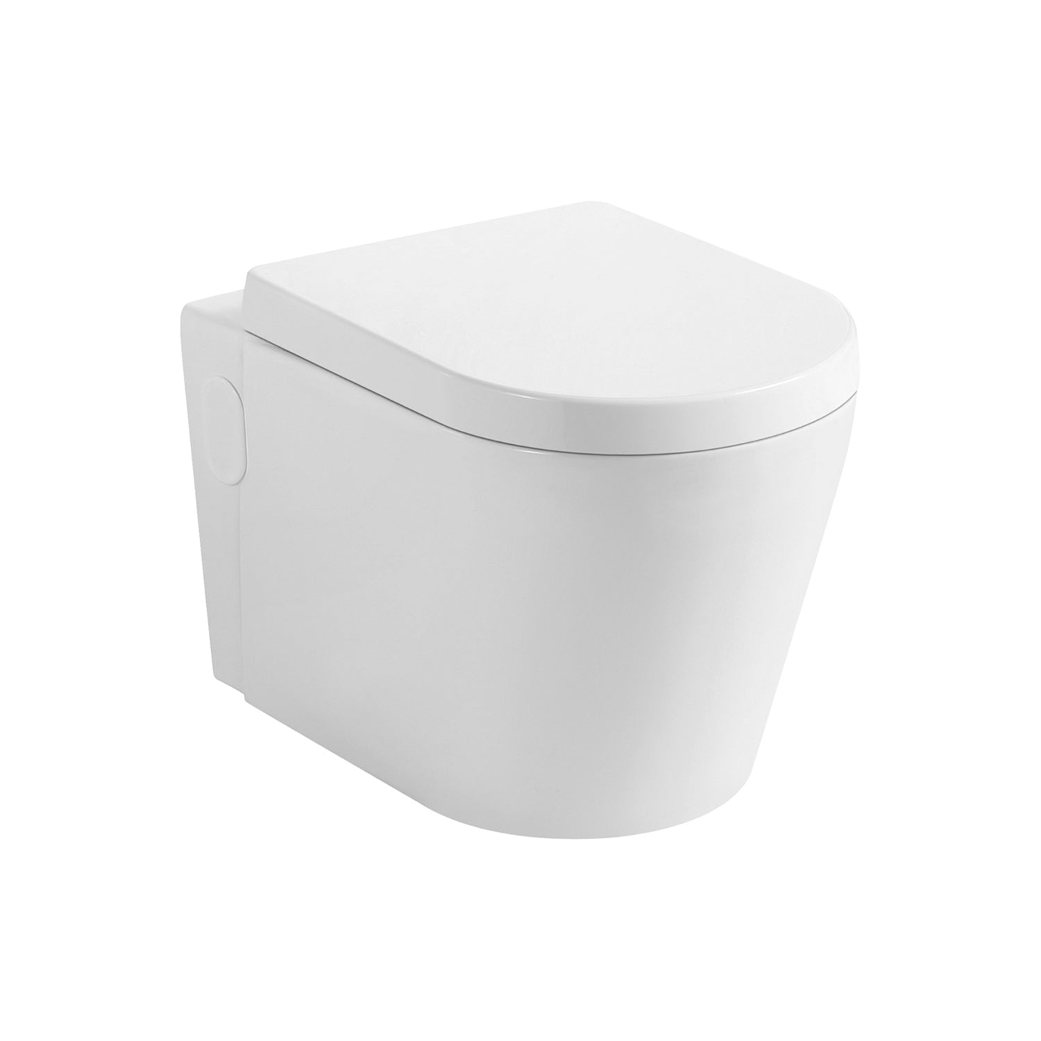 DAX Inodoro ovalado moderno de una pieza, montaje en pared con asiento de cierre suave y doble descarga de alta eficiencia, cerámica, acabado blanco brillante, altura 12-3/5 pulgadas (BSN-CL11025-17)