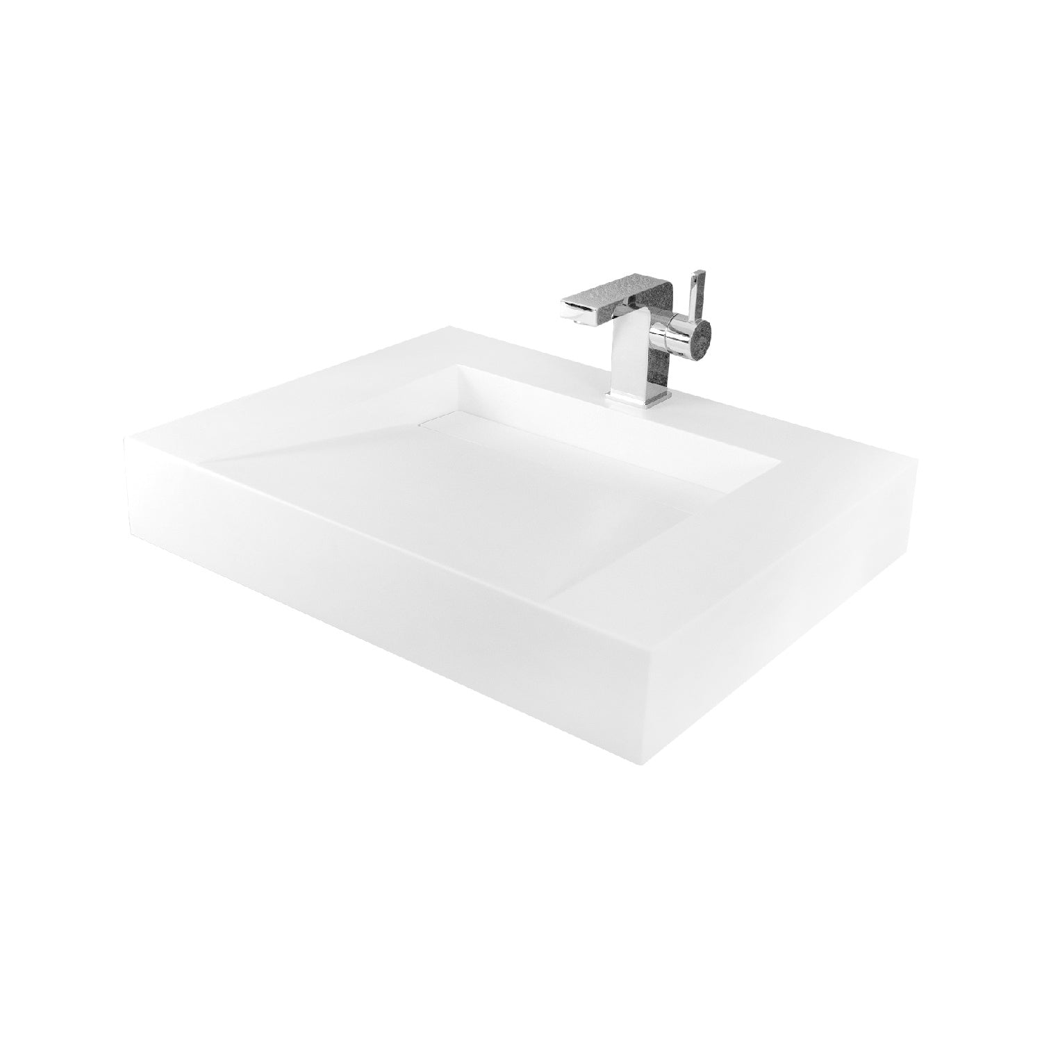 DAX Lavabo de baño rectangular de superficie sólida de un solo tazón, acabado blanco mate, 23-3/5 x 18-1/2 x 4 pulgadas (DAX-AB-1379)