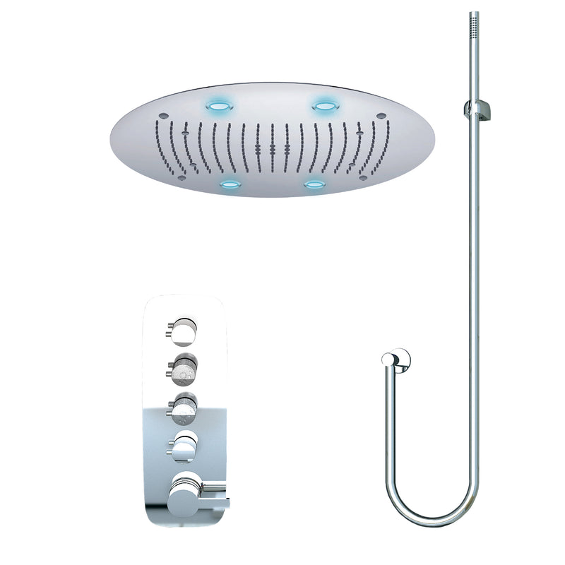 DAX Ceiling Mounted Round Rain Shower System with LED Lights, with Hand Shower and Individual Controls, Brass Body, Chrome Finish (DAX-R242)