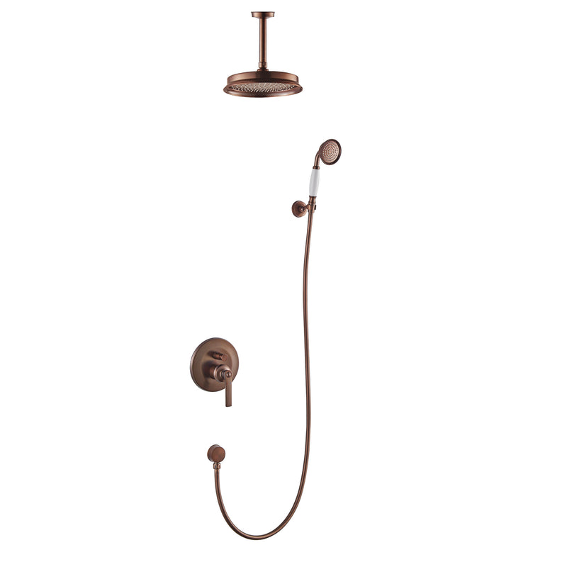 Sistema de ducha DAX, cabezal de ducha de lluvia redondo con mezclador de borde de ducha y ducha de mano, montaje en pared, cuerpo de latón, acabado de bronce aceitado con mango blanco (DAX-8339-ORB) 
