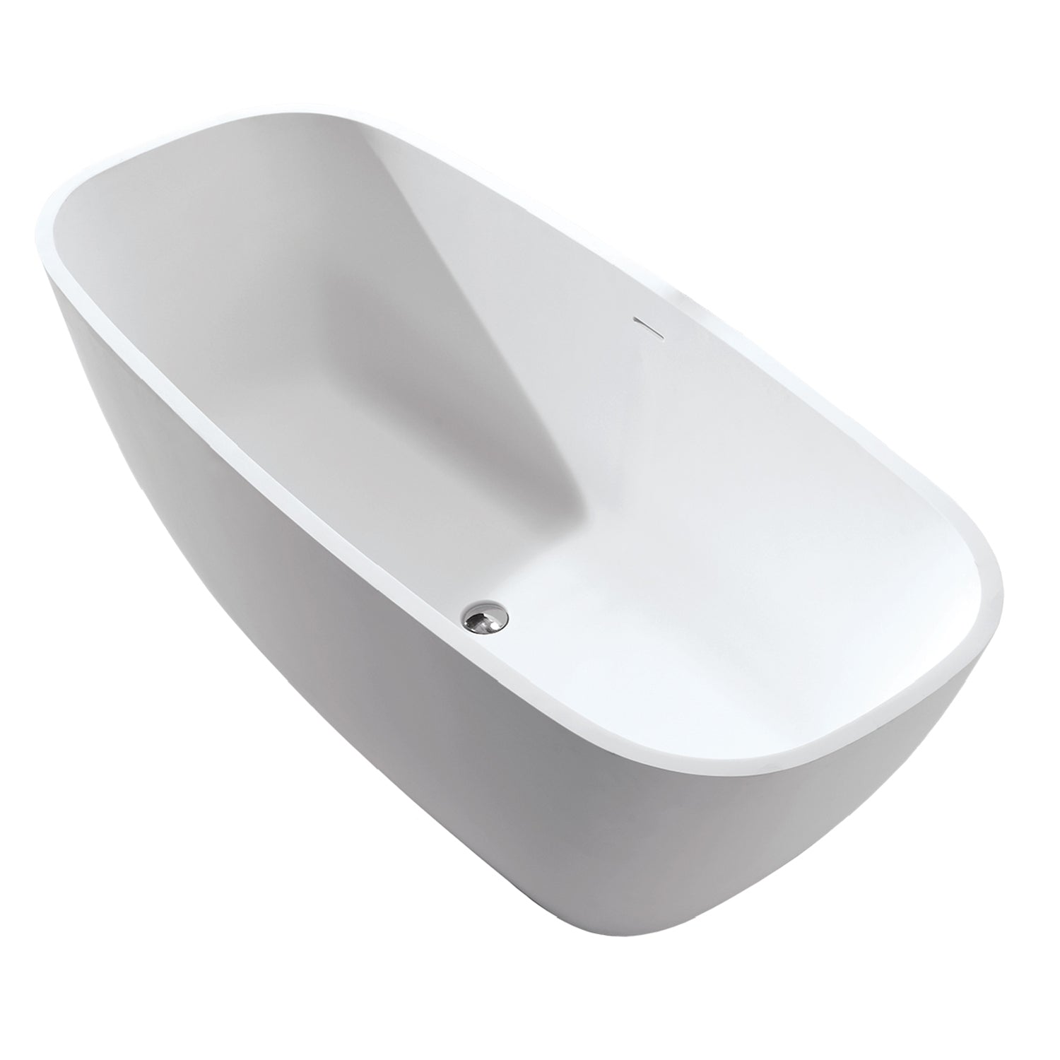 DAX Oval Freestanding Matte Solid Surface Bathtub with Central Drain and Overflow, Fiberglass Reinforcement, Full Immersion, Stainless Steel Frame, 67-4/5 x 29-1/4 x 21-5/8 Inches (BT-AB-B037)