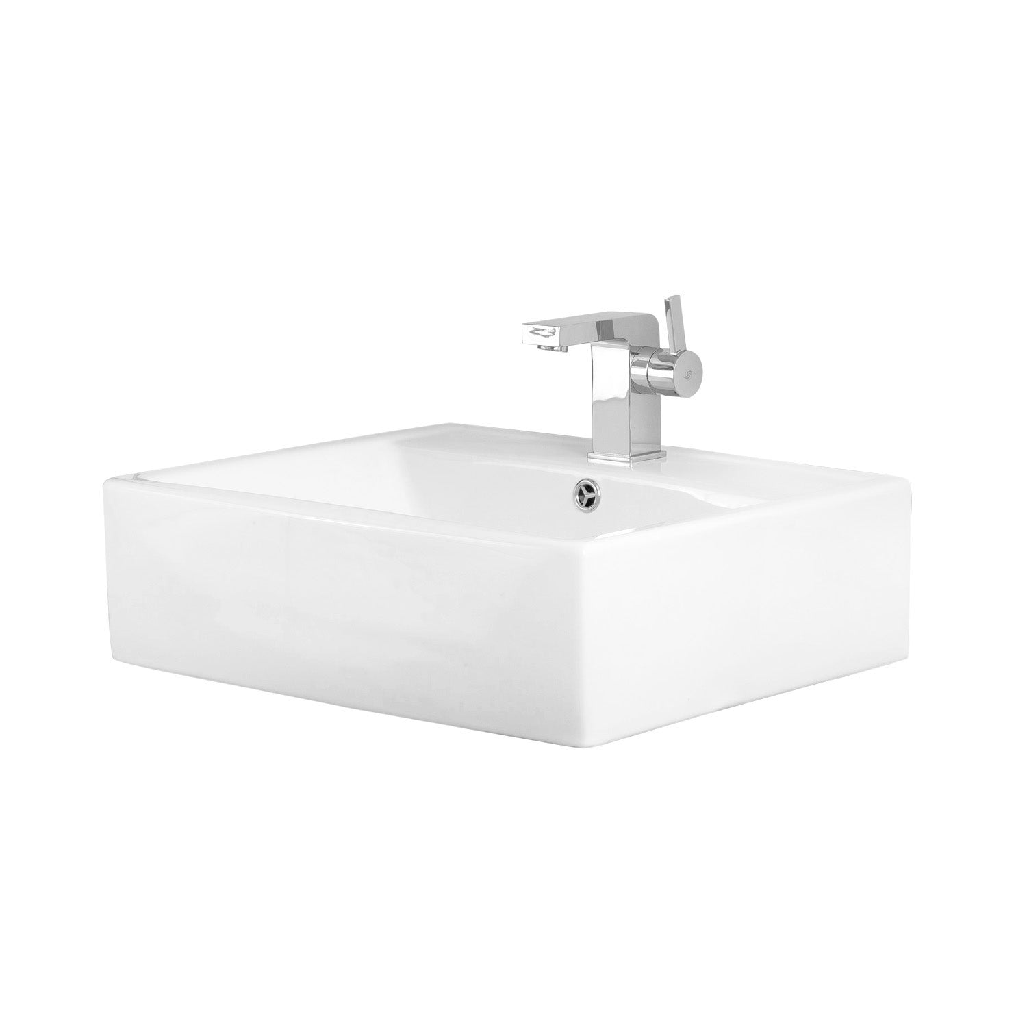 DAX Ceramic Rectangle Single Bowl Bathroom Vessel Sink, White Finish, 20-1/8 x 17-1/4 x 6 Inches (BSN-241)
