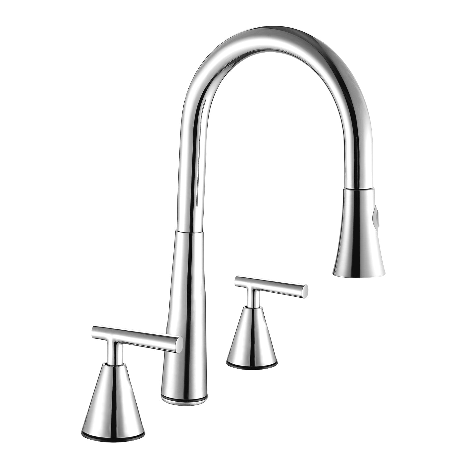 DAX Double Handle Pull Down Kitchen Faucet, Stainless Steel Body, Brushed Finish, Size 8-11/16 x 16-11/16 Inches (DAX-C01302)