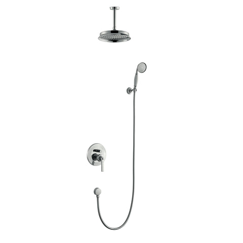 Sistema de ducha DAX, cabezal de ducha de lluvia redondo con mezclador de ducha y ducha de mano, montaje en pared, cuerpo de latón, acabado cromado con mango blanco (DAX-8339-CR)