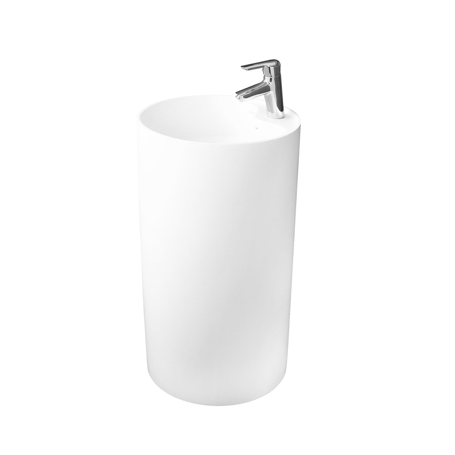 Lavabo de baño independiente de pedestal redondo de superficie sólida DAX, acabado blanco mate, 17-1/2 x 17-1/2 x 31-1/2 pulgadas (DAX-AB-1380)