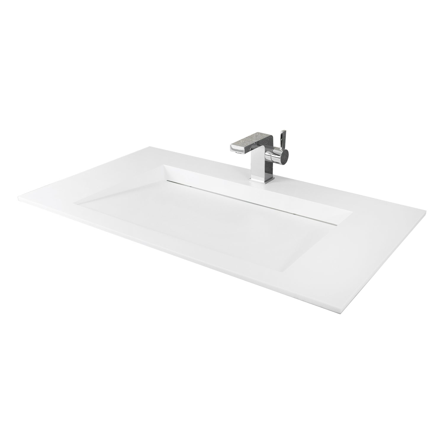 DAX Solid Surface Rectangle Single Bowl Top Mount Bathroom Sink, White Matte Finish,  35-1/4 x 19-5/8 x 3-1/2 Inches (DAX-AB-1331)