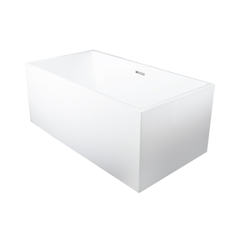 DAX Square Freestanding High Gloss Acrylic Bathtub with Central Drain and Overflow, Stainless Steel Frame, 59-1/16 x 23-5/8 Inches (BT-8013A)
