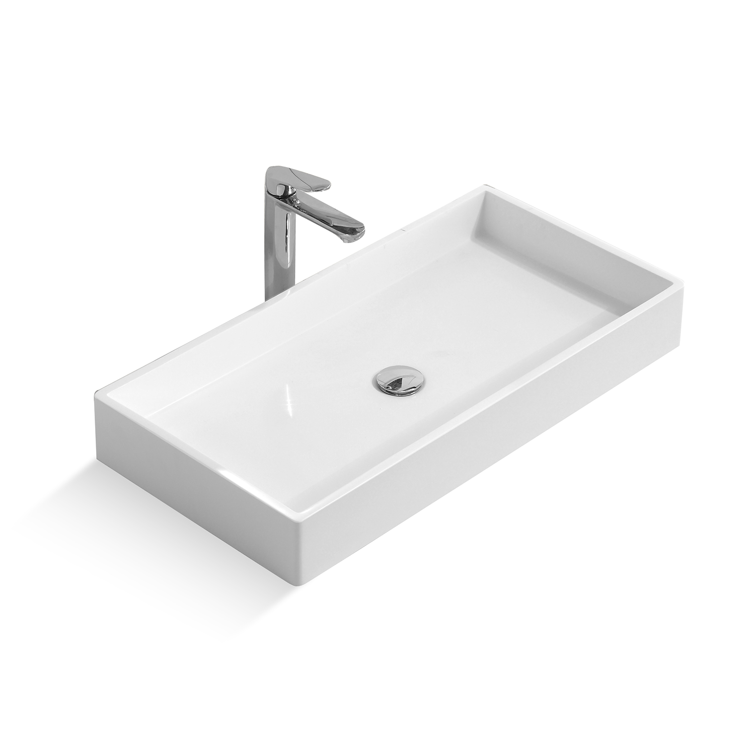 DAX Solid Surface Rectangle Single Bowl Bathroom Vessel Sink, White Finish,  31-1/2 x 15-3/4 x 4-1/8 Inches (DAX-AB-1327)
