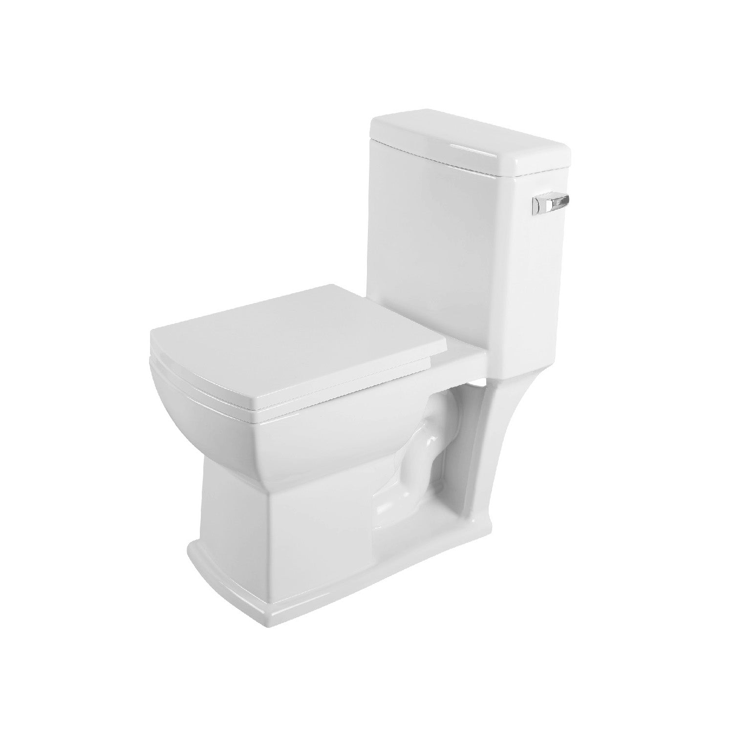 DAX One Piece Square Toilet with Soft Closing Seat and Single Flush High-Efficiency, Porcelain, White Finish, Height 30-1/8 Inches (BSN-105)