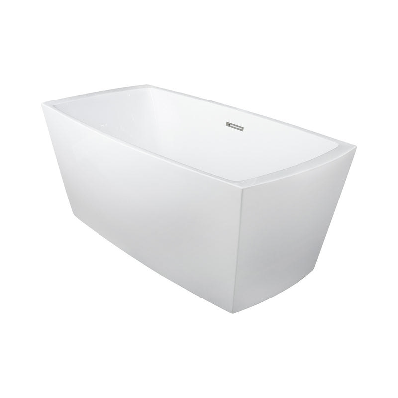 DAX Square Freestanding High Gloss Acrylic Bathtub with Central Drain and Overflow, Stainless Steel Frame, 59-1/16 x 23-5/8 Inches (BT-8017)