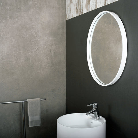 DAX Espejo de tocador de baño redondo de superficie sólida, montaje en pared con marco, acabado blanco, 27-1/2 pulgadas (DAX-AB-1571)
