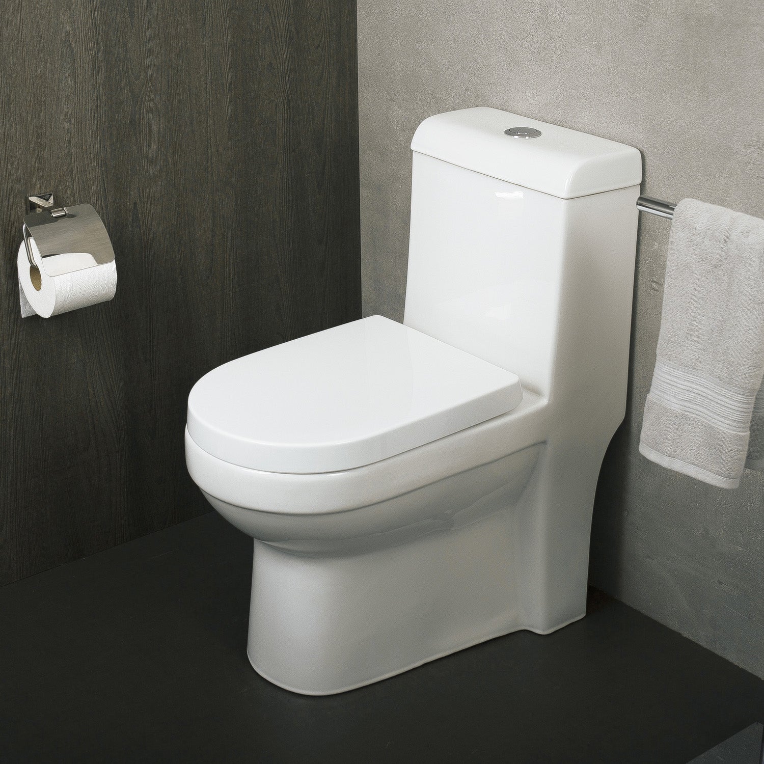 DAX One Piece Square Toilet with Soft Closing Seat and Dual Flush High-Efficiency, Porcelain, White Finish, Height 30-3/4 Inches (BSN-43A)