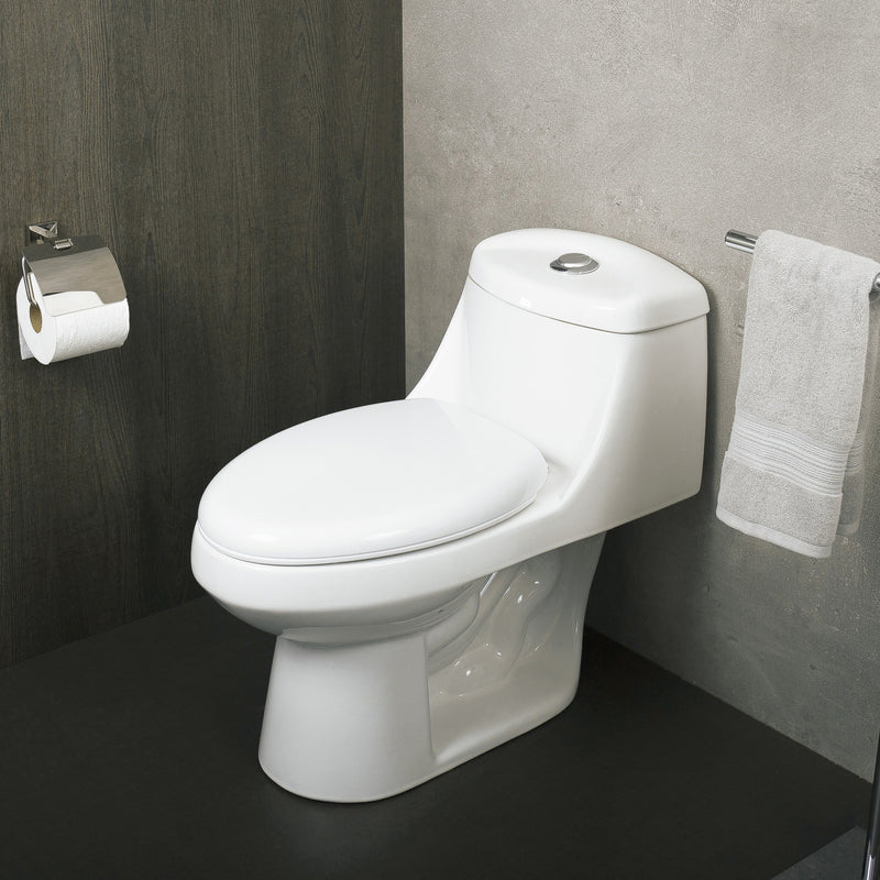DAX One Piece Oval Toilet with Soft Closing Seat and Dual Flush High-Efficiency, Porcelain, White Finish, Height 25-1/2 Inches (BSN-11)