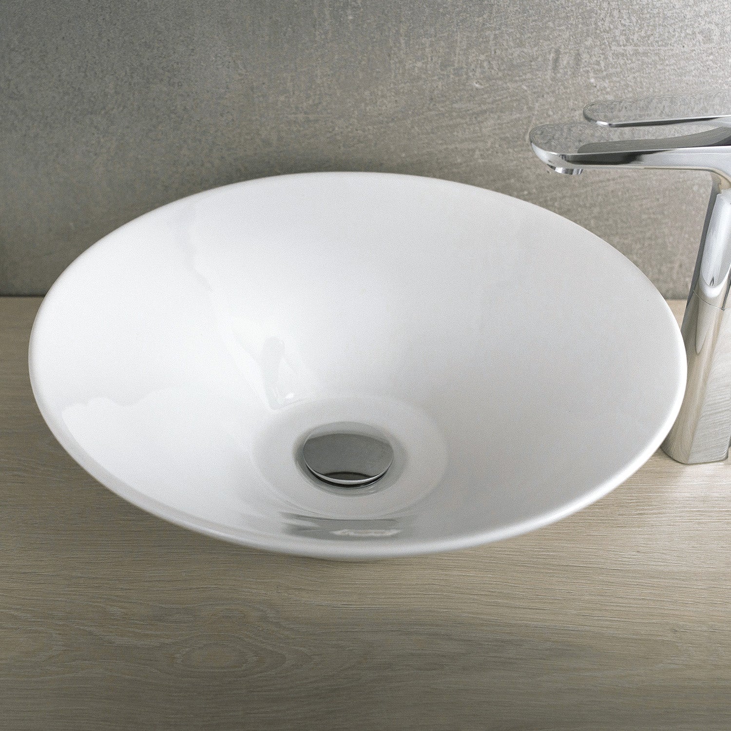Lavabo redondo de cerámica para baño de un solo tazón DAX, acabado blanco, 17 x 5-1/2 pulgadas (BSN-234)