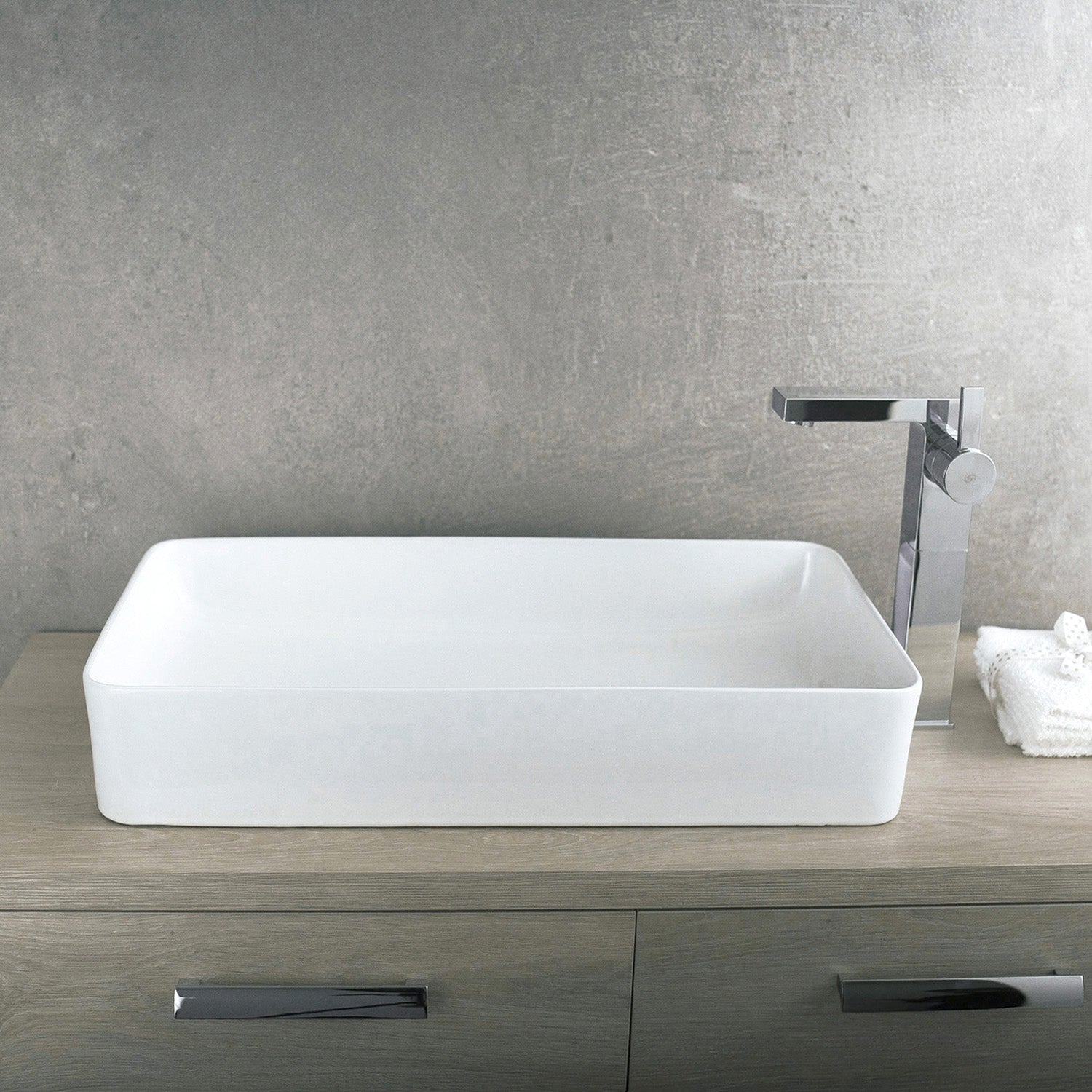 DAX Lavabo rectangular de cerámica para baño de un solo tazón, acabado blanco, 19 x 14-1/2 x 5 pulgadas (BSN-285B)