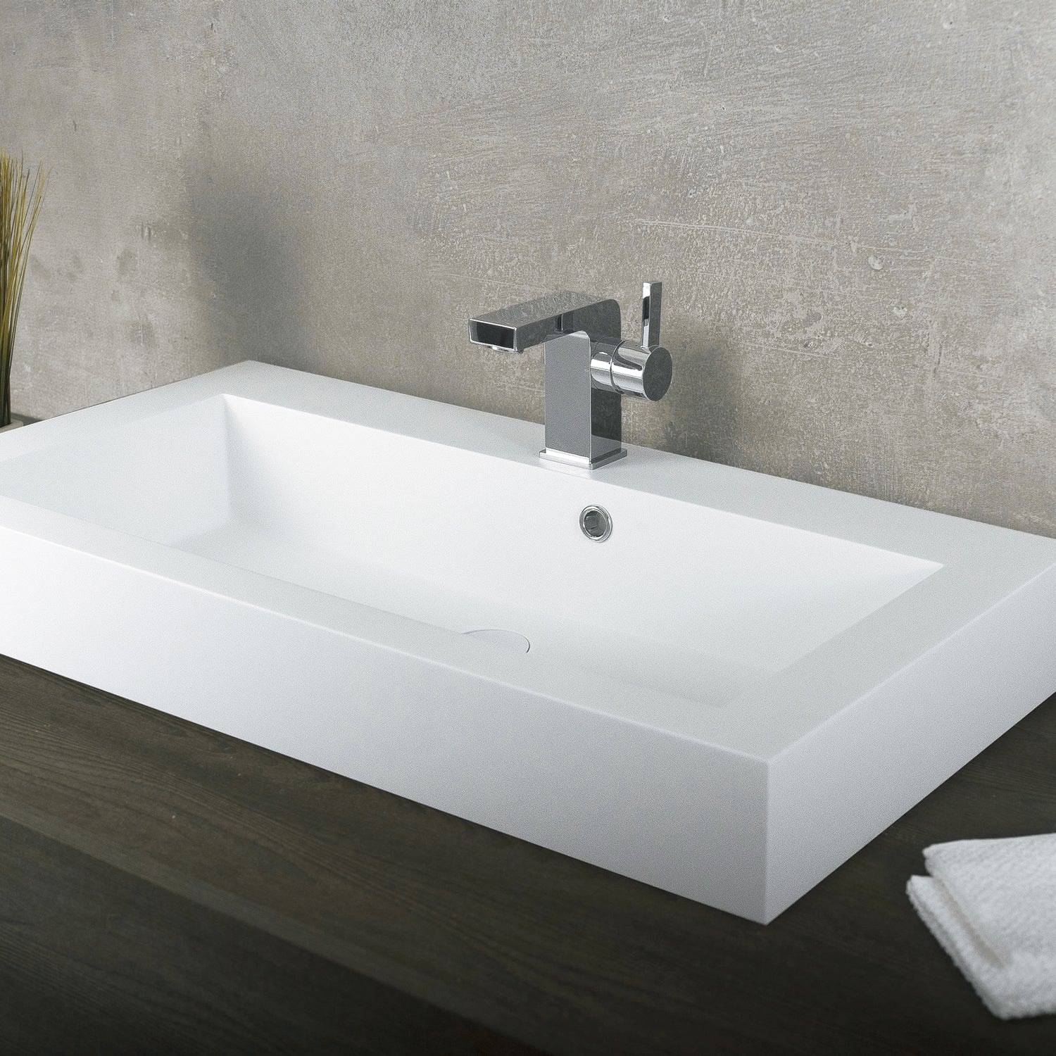 DAX Lavabo rectangular de superficie sólida para baño de un solo tazón, acabado blanco mate, 31-1/3 x 18-1/9 x 6-3/4 pulgadas (DAX-AB-1021)