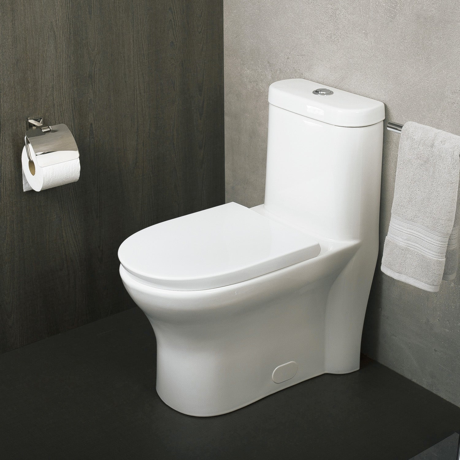 DAX Inodoro ovalado de una pieza con asiento de cierre suave y doble descarga de alta eficiencia, porcelana, acabado blanco, altura 29-1/2 pulgadas (BSN-832)