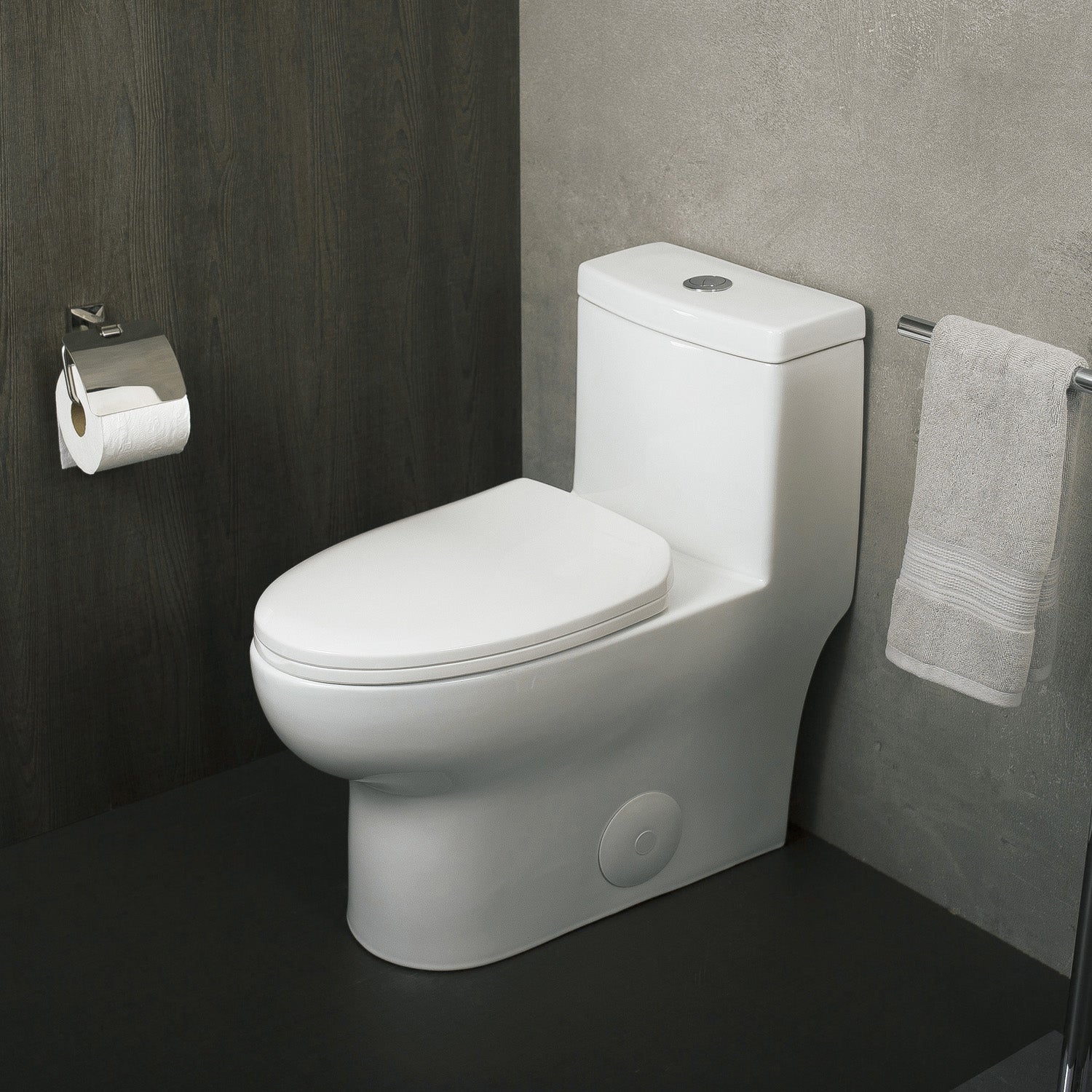 DAX One Piece Oval Toilet with Soft Closing Seat and Dual Flush High-Efficiency, Porcelain, White Finish, Height 28-3/4 Inches (BSN-76)