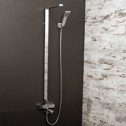 Sistema de ducha DAX, juego de grifo, con moldura para bañera de ducha y ducha de mano, montaje en pared, cuerpo de latón, acabado cromado (DAX-8166C-CR)