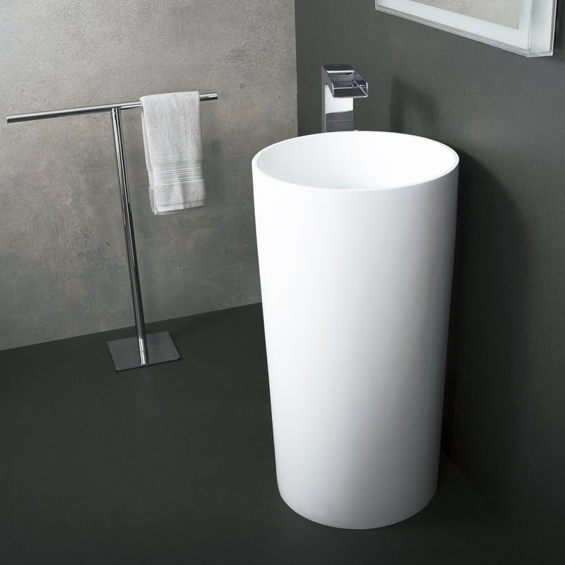 Lavabo de baño independiente con pedestal redondo de superficie sólida DAX, acabado blanco mate, 17-3/4 x 17-3/4 x 32-7/8 pulgadas (DAX-AB-1381)