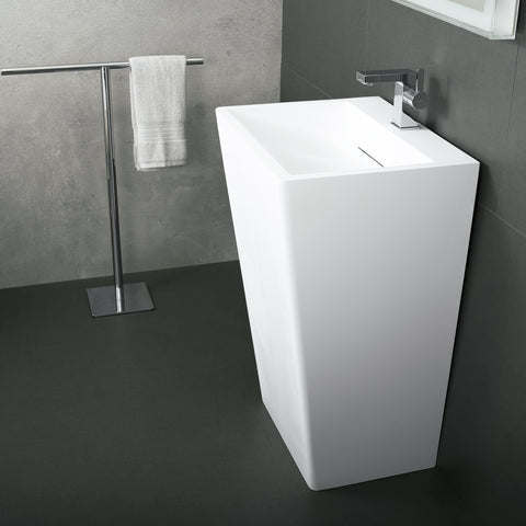 DAX Lavabo de baño independiente con pedestal rectangular de superficie sólida, acabado blanco mate, 21-1/4 x 17-1/8 x 32-7/8 pulgadas (DAX-AB-1384)