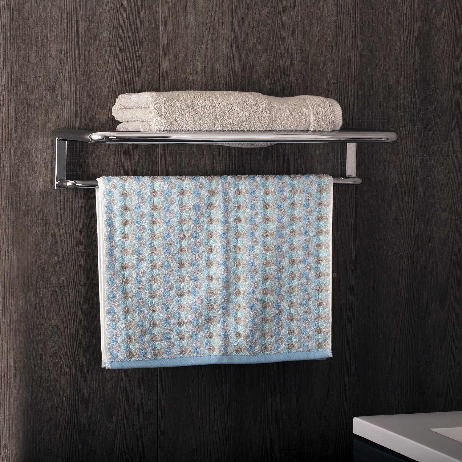 COSMIC Project  Towel Rack with Shelf, Wall Mount, Brass Body, Chrome Finish, 23-5/8 x 4-5/16 x 9-13/16 Inches (2510168)