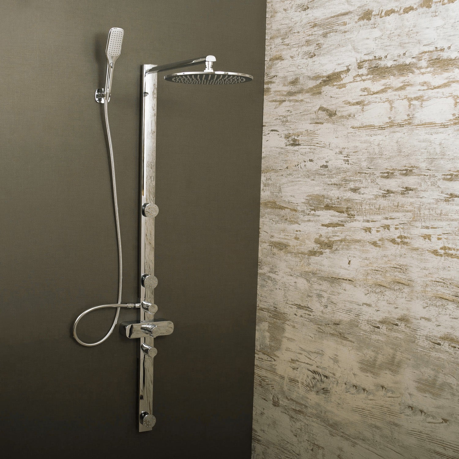 DAX Shower System with Round Rain Shower Head, 3 Nozzles, Hand Shower and Individual Controls, Wall Mount, Brass Body, Chrome Finish (DAX-FH8452-675)