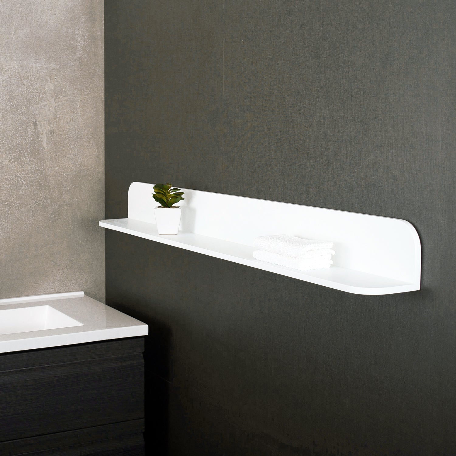DAX Estante de baño de superficie sólida, montaje en pared, acabado blanco mate, 47-1/4 x 4-3/4 x 4-3/4 pulgadas (DAX-AB-1560-47)