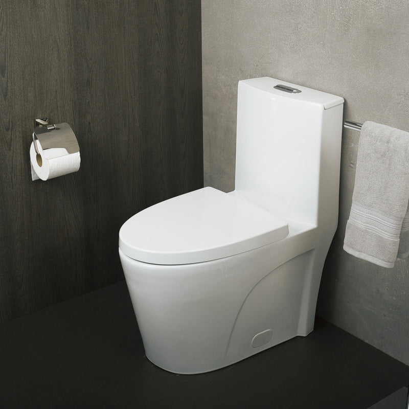 DAX Inodoro ovalado de una pieza con asiento de cierre suave y doble descarga de alta eficiencia, porcelana, acabado blanco, altura 31 pulgadas (BSN-CL12011)