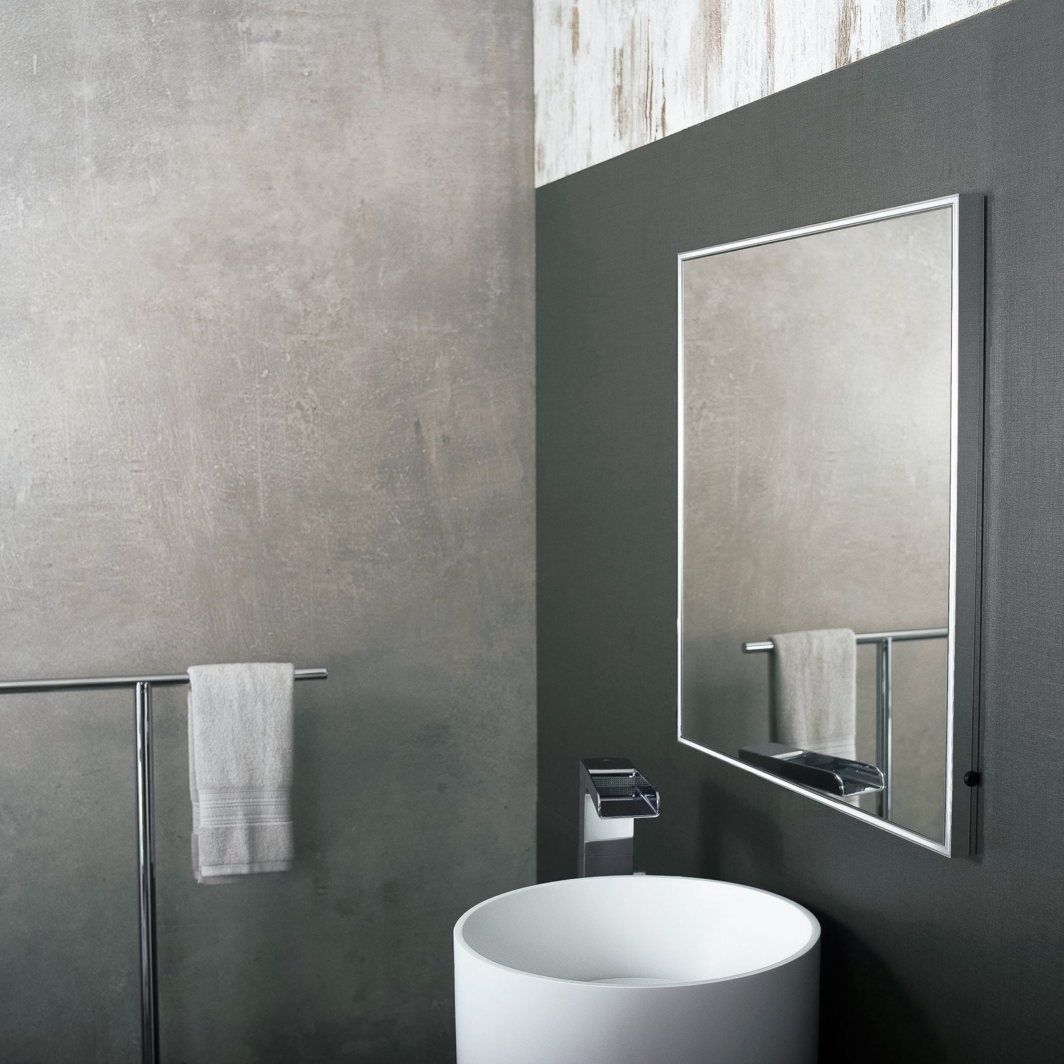 DAX Espejo de tocador de baño con luz LED cuadrada con interruptor de sensor, montaje en pared, marco de aluminio, 27-9/16 x 27-9/16 x 1-1/2 pulgadas (DAX-DL03B)