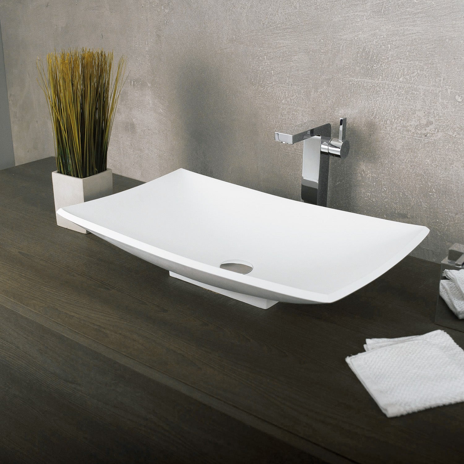 DAX Solid Surface Rectangle Single Bowl Bathroom Vessel Sink, White Matte Finish, 25-2/5 x 15-3/8 x 5-3/4 Inches (DAX-AB-1325)