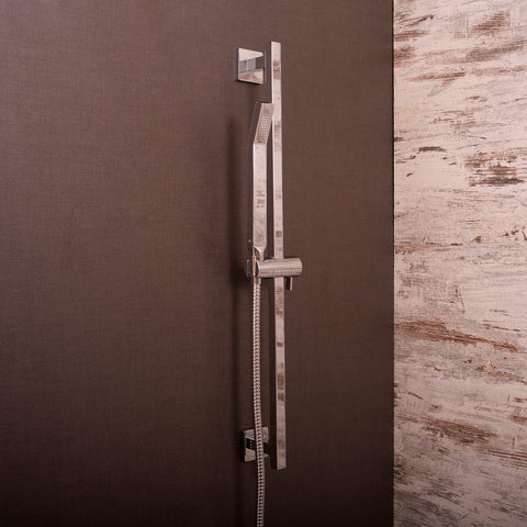 Cabezal de ducha de mano DAX con barra deslizante cuadrada ajustable, cuerpo de acero inoxidable, acabado cromado, 23-5/8 x 2-3/8 pulgadas (DAX-9523)