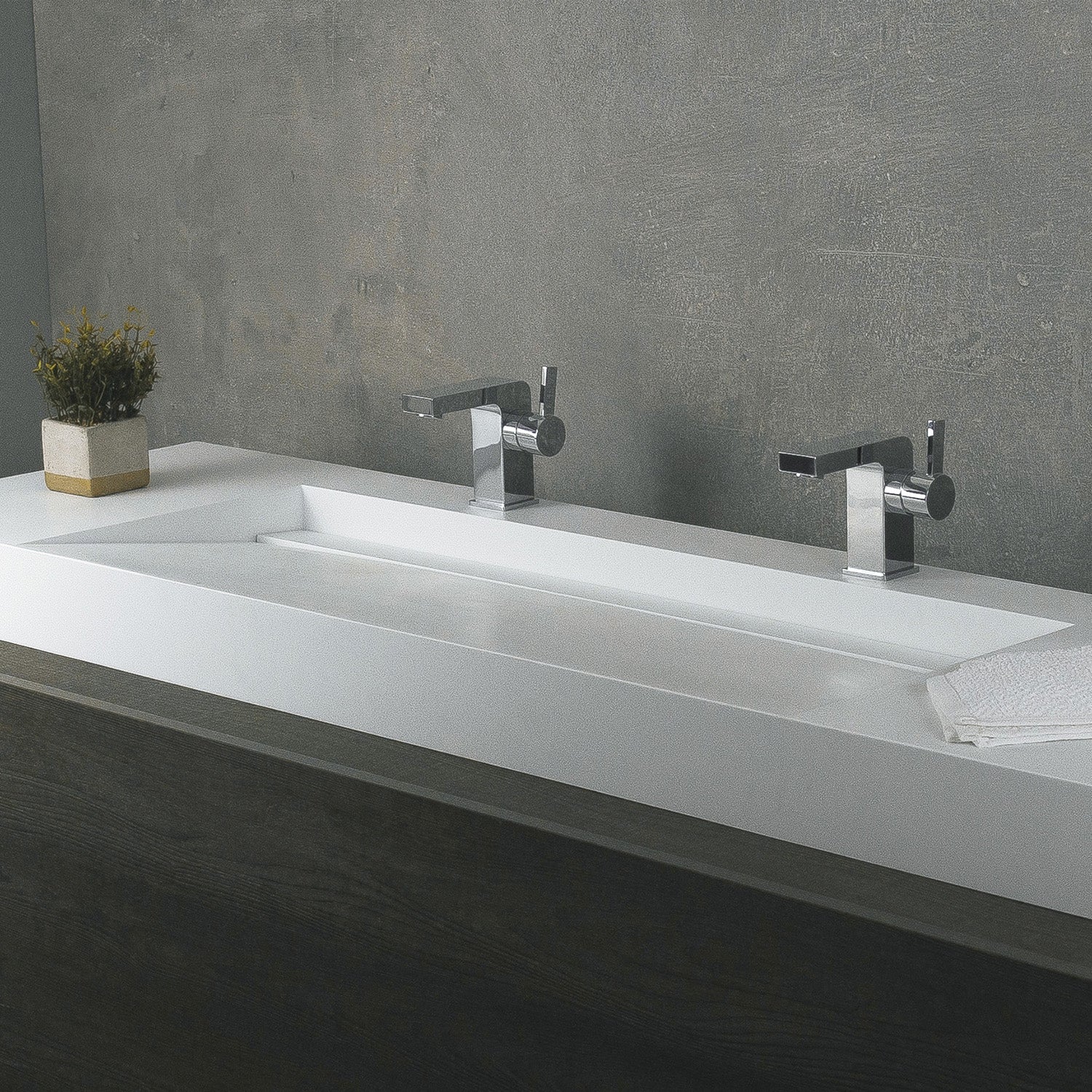 Fregadero de baño DAX de superficie sólida, rectangular, doble cuenco, montaje superior, acabado blanco mate, 62-4/5 x 18-7/8 x 4 pulgadas (DAX-AB-1371)