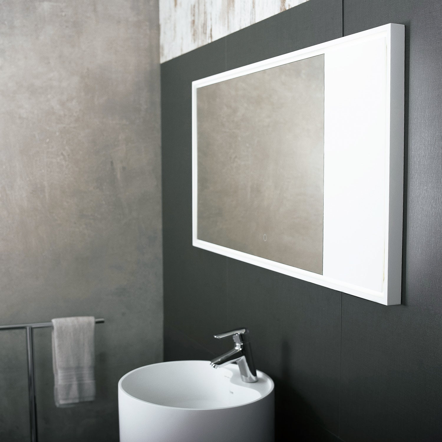 DAX Solid Surface Rectangle LED Backlit Bathroom Vanity Mirror, Wall Mount, 46-7/16 x 23-2/3 x 1-3/8 Inches (DAX-AB-1570)