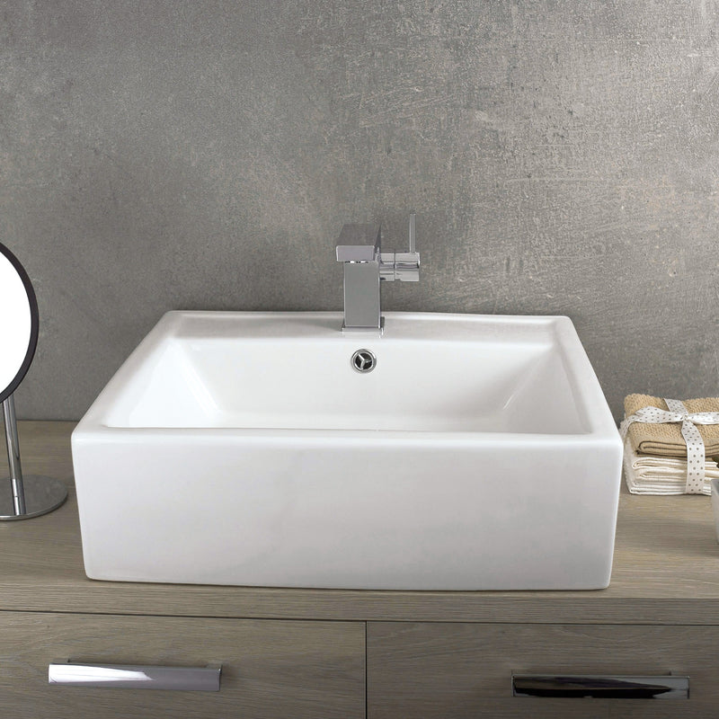 DAX Lavabo rectangular de cerámica para baño de un solo tazón, acabado blanco, 20-1/8 x 17-1/4 x 6 pulgadas (BSN-241)