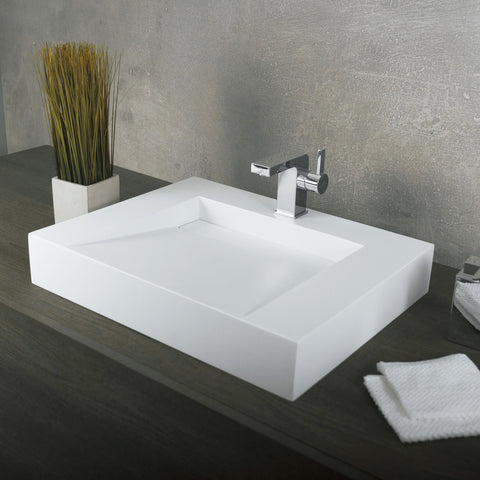 DAX Lavabo de baño rectangular de superficie sólida de un solo tazón, acabado blanco mate, 23-3/5 x 18-1/2 x 4 pulgadas (DAX-AB-1379)