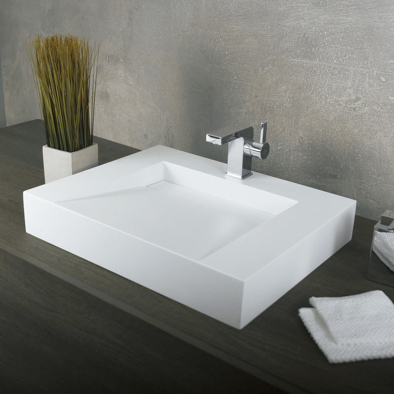 DAX Lavabo de baño rectangular de superficie sólida de un solo tazón, acabado blanco mate, 23-3/5 x 18-1/2 x 4 pulgadas (DAX-AB-1379)