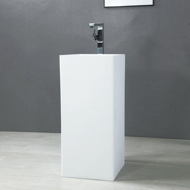 Lavabo de baño independiente con pedestal cuadrado de superficie sólida DAX, acabado blanco mate, 15-3/4 x 15-3/4 x 34-1/2 pulgadas (DAX-AB-1382)