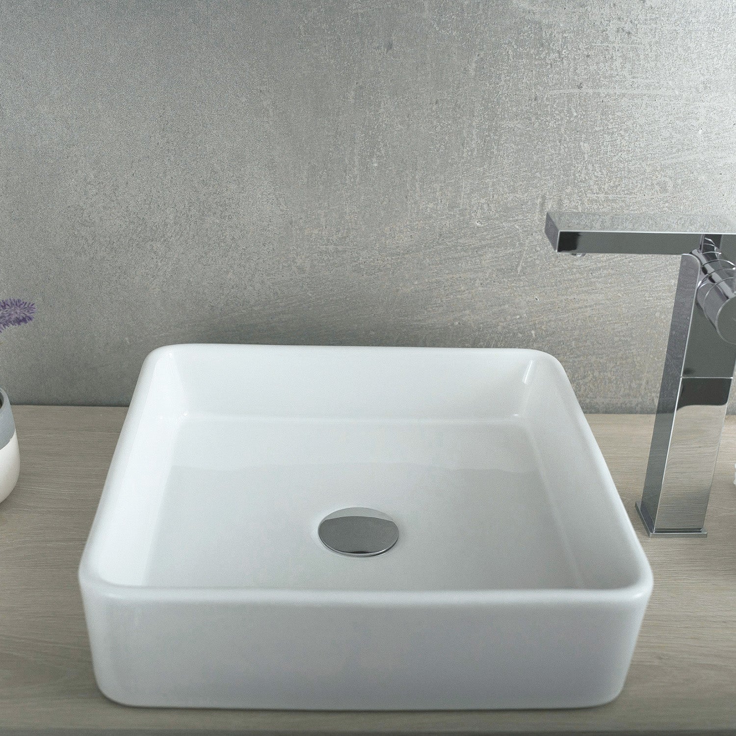 DAX Ceramic Square Single Bowl Bathroom Vessel Sink, White Finish, 15-5/16 x 15-5/16 x 2-5/16 Inches (BSN-285C)